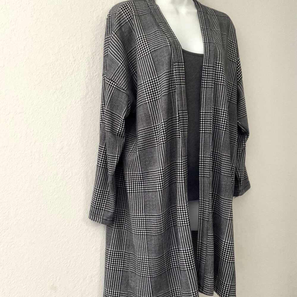 NEW KONTROL PLAID DUSTER OPEN FRONT CARDIGAN 3/4 Sleeves